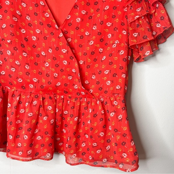 Madewell Tiered-Sleeve Peplum Top in Metallic Prairie Posies - Picture 4 of 8